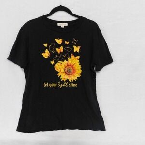 Bella's Destiny Sunflower Butterfly Graphic Black‎ T-Shirt Medium